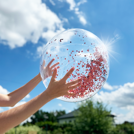 Piłka plażowa dmuchana duża cekinowa na basen 60cm różowa