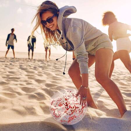 Piłka plażowa dmuchana duża cekinowa na basen 60cm różowa